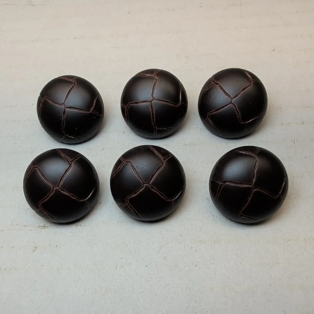 Vintage Dark Brown Faux Woven Leather Buttons Set of 6 Metal Shank Coat